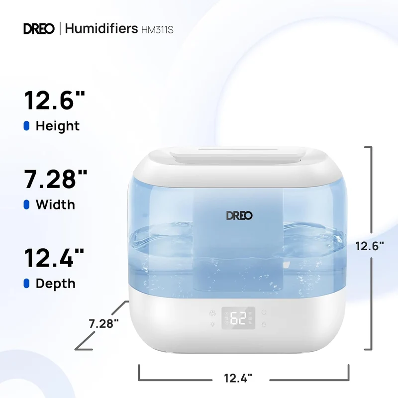 Humidifiers Top Fill 4L Smart Cool Mist Humidifier w/ Oil Diffuser, Cartridge, Nightlight, 36H Runtime, Quiet Ultrasonic Humidifiers - Blue