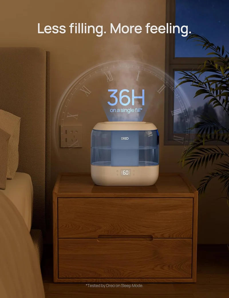 Humidifiers Top Fill 4L Smart Cool Mist Humidifier w/ Oil Diffuser, Cartridge, Nightlight, 36H Runtime, Quiet Ultrasonic Humidifiers - Blue