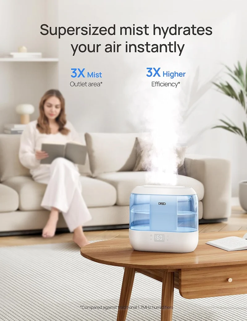 Humidifiers Top Fill 4L Smart Cool Mist Humidifier w/ Oil Diffuser, Cartridge, Nightlight, 36H Runtime, Quiet Ultrasonic Humidifiers - Blue