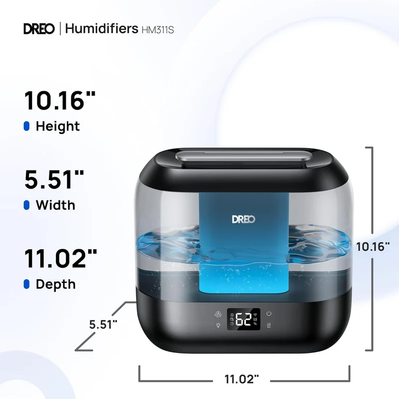 Smart Humidifiers Top Fill 4L Supersized 36H Runtime, Touch/APP/Voice Control, Nightlight, Cool Mist Humidifiers Indoor - Black