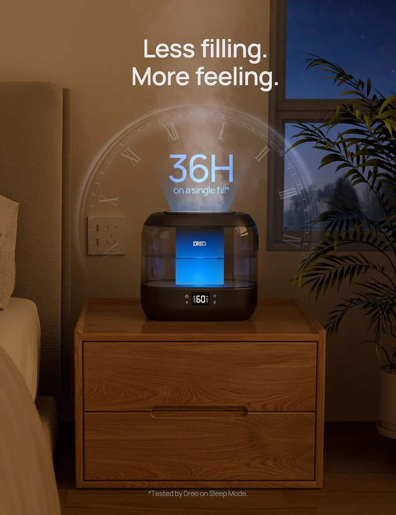 Smart Humidifiers Top Fill 4L Supersized 36H Runtime, Touch/APP/Voice Control, Nightlight, Cool Mist Humidifiers Indoor - Black