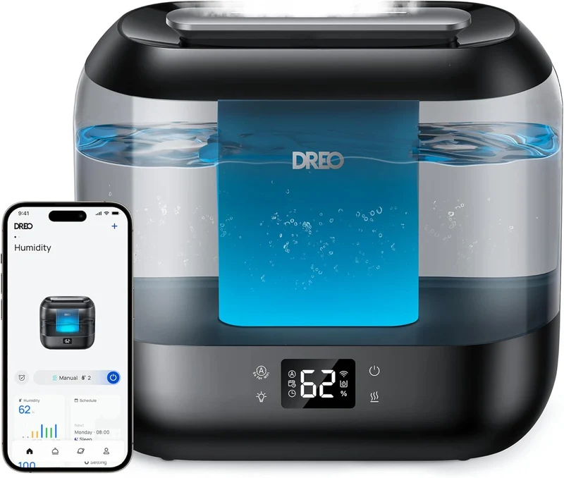 Smart Humidifiers Top Fill 4L Supersized 36H Runtime, Touch/APP/Voice Control, Nightlight, Cool Mist Humidifiers Indoor - Black