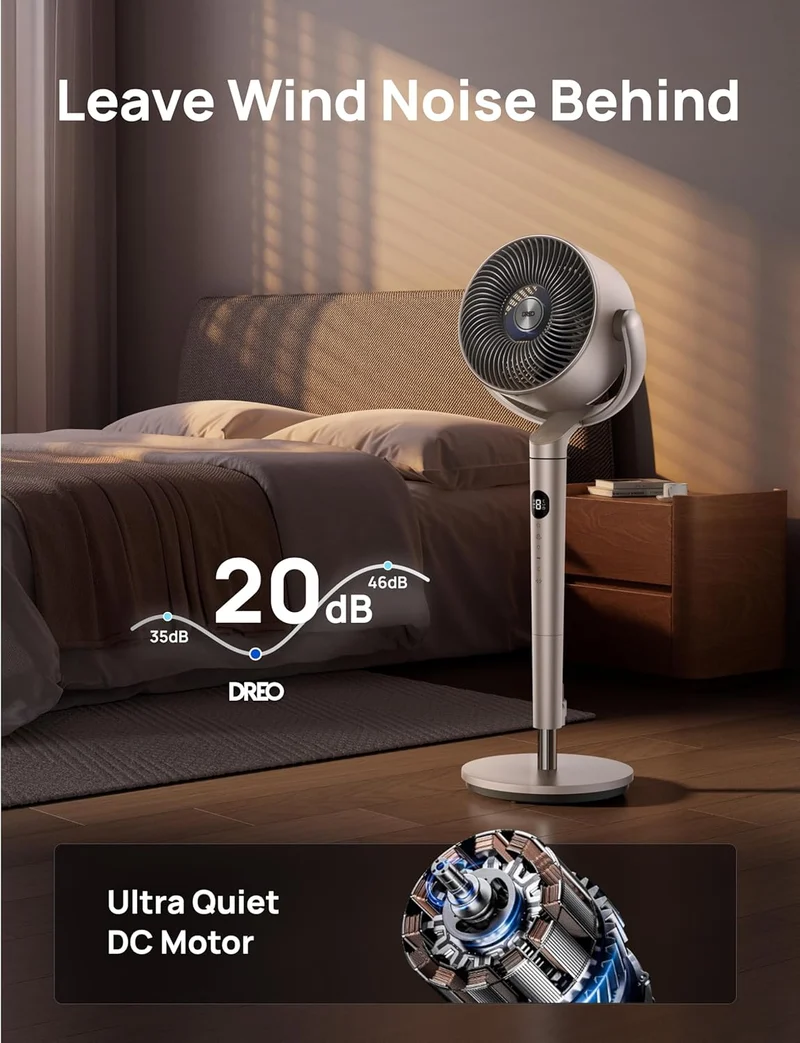 Smart Oscillating Fan 120° Omni-Directional, 90ft Quiet Pedestal w/ RGB Light, 9 Speeds, 6 Modes 8H Timer, Wi-Fi/Voice, 37-42" - Starlight