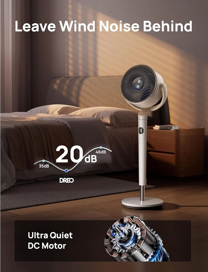 Smart Oscillating Fan 120° Omni-Directional, 90ft Quiet Pedestal w/ RGB Light, 9 Speeds, 6 Modes 8H Timer, Wi-Fi/Voice, 37-42" - White