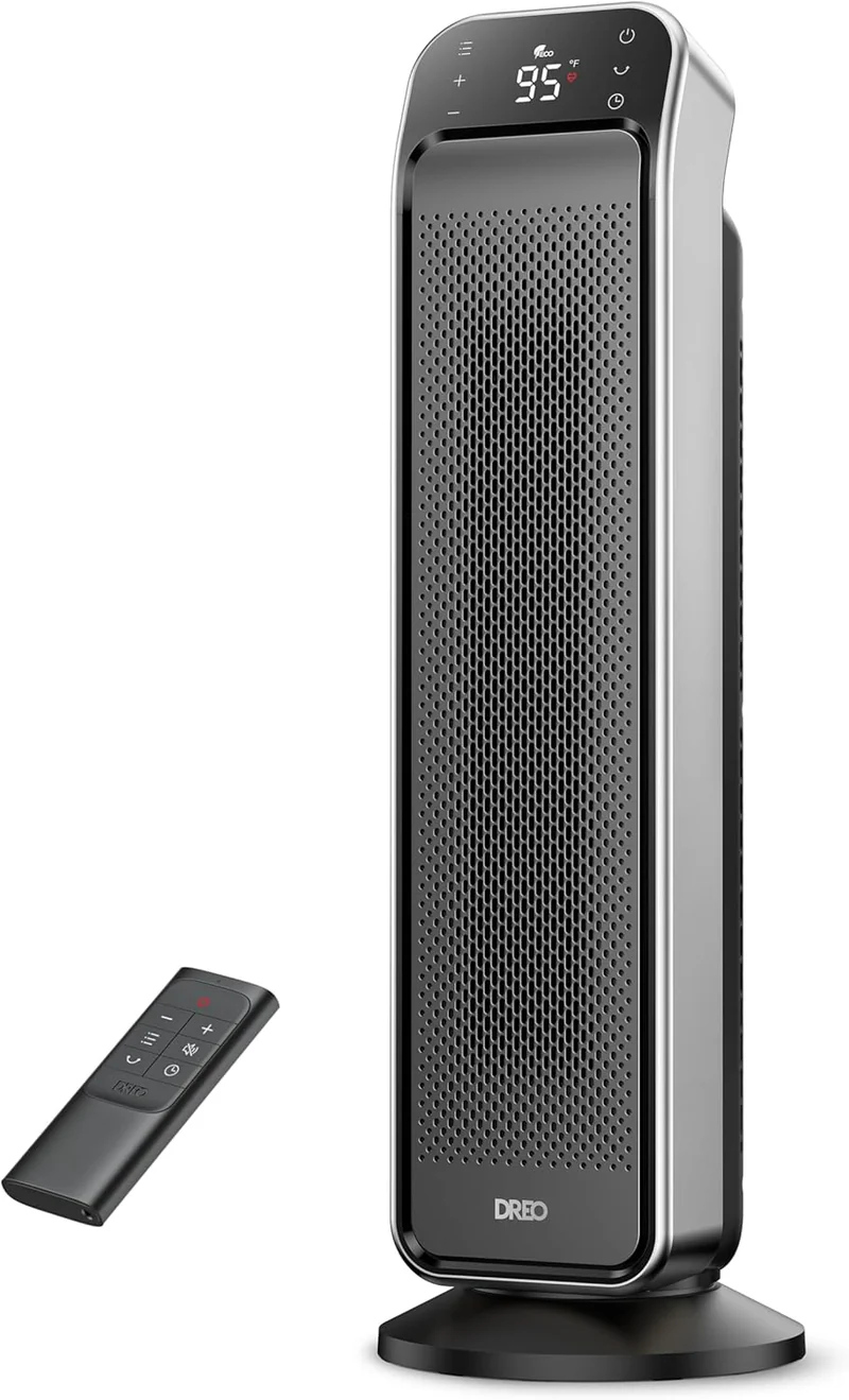 Space Heater Indoor, 25" 11.5ft/s Fast Portable Heater w/ Remote and Thermostat, 3 Modes for Indoor Use Large Room - Silver