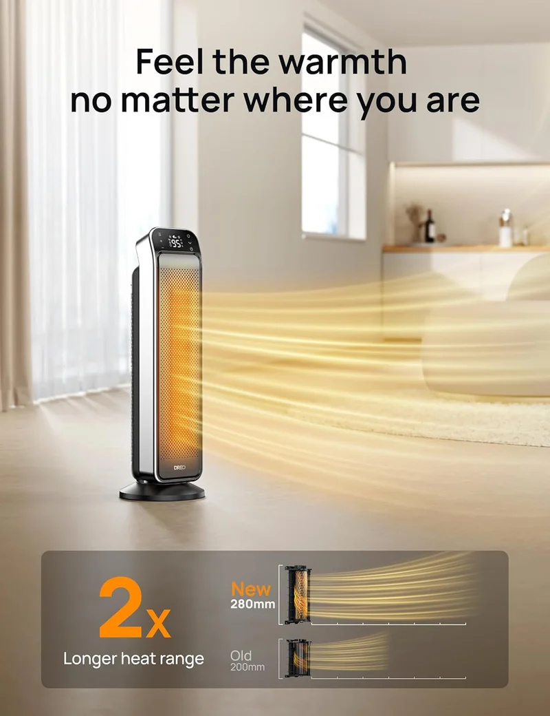 Space Heater Indoor, 25" 11.5ft/s Fast Portable Heater w/ Remote and Thermostat, 3 Modes for Indoor Use Large Room - Silver