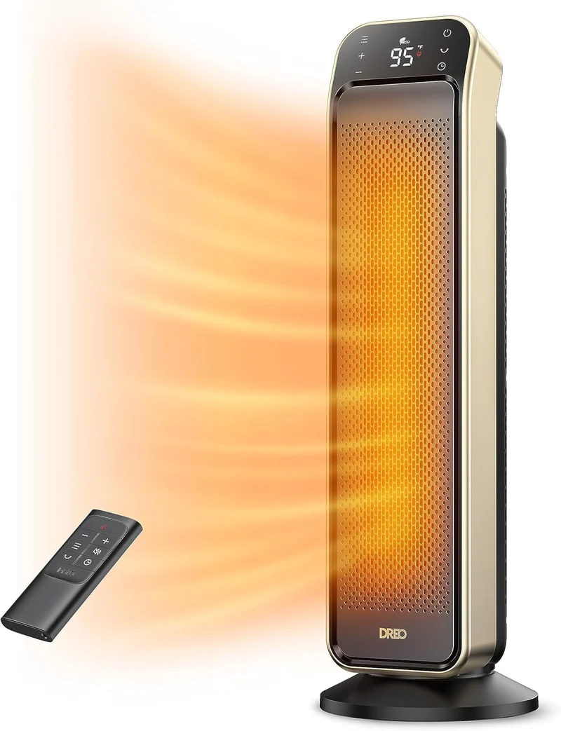 Space Heater Indoor, 25" 11.5ft/s Fast Portable Heater w/ Remote and Thermostat, 3 Modes for Indoor Use Large Room - Gold