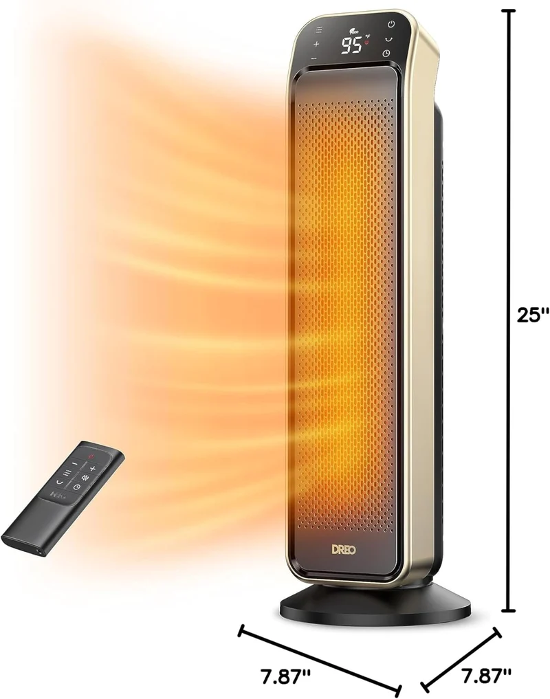 Space Heater Indoor, 25" 11.5ft/s Fast Portable Heater w/ Remote and Thermostat, 3 Modes for Indoor Use Large Room - Gold