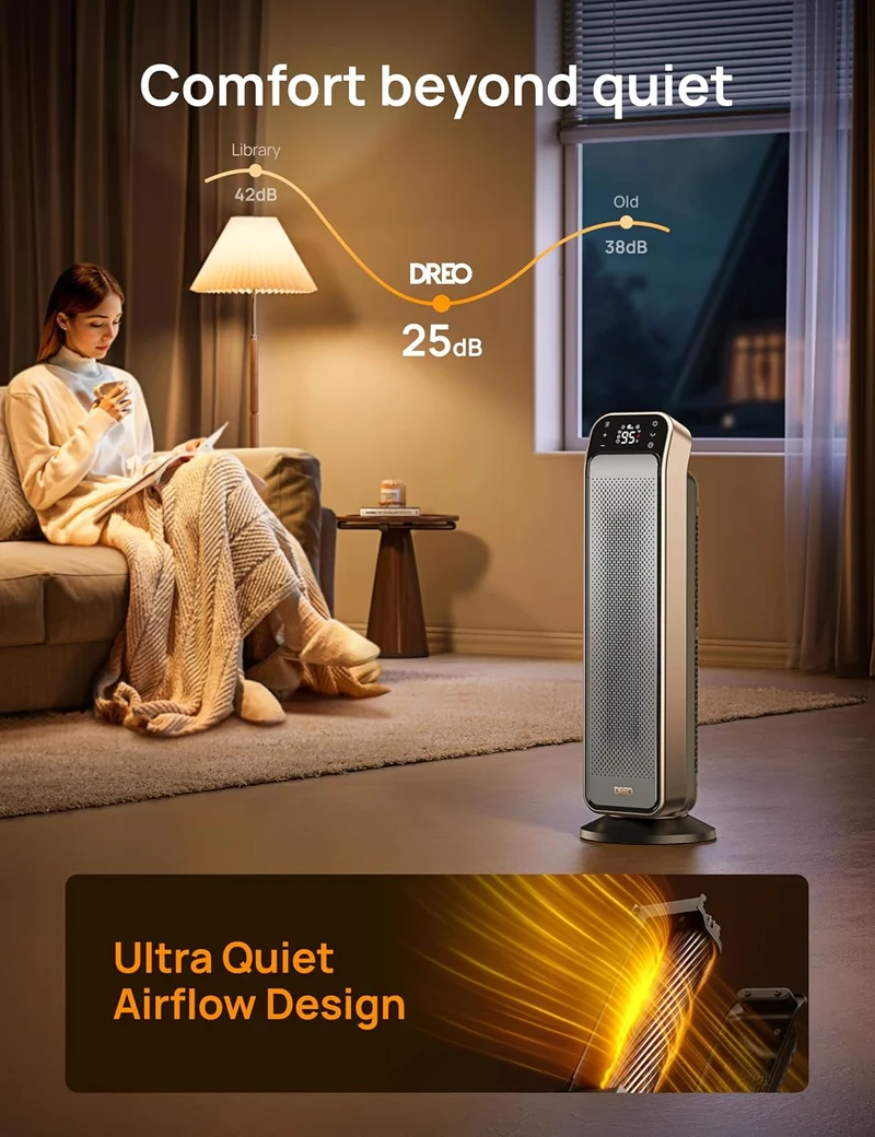 Space Heater Indoor, 25" 11.5ft/s Fast Portable Heater w/ Remote and Thermostat, 3 Modes for Indoor Use Large Room - Gold