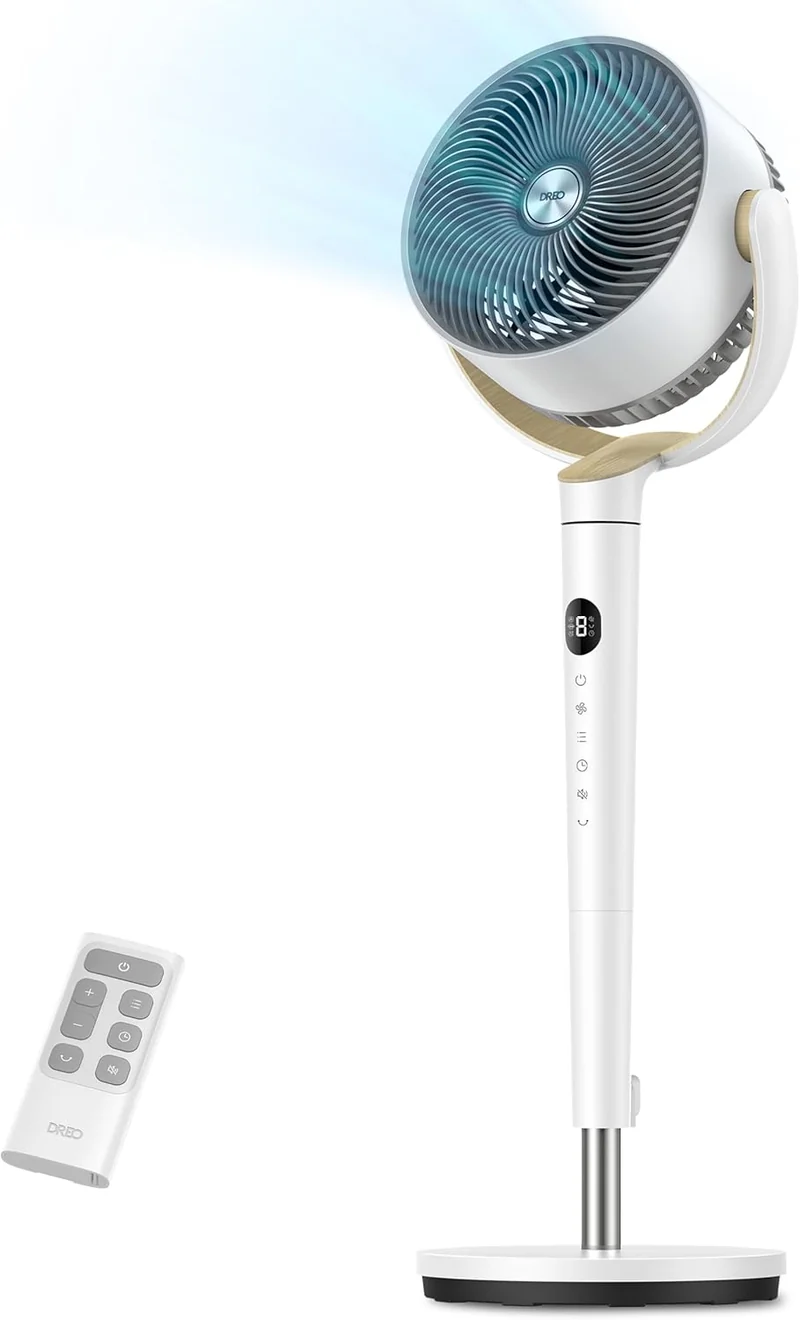 Dreo Fan 120° Oscillating , Quiet Pedestal w/ DC Motor, 9 Speeds, 4 modes, 37-42" Adjustable Height, 9H Timer - White