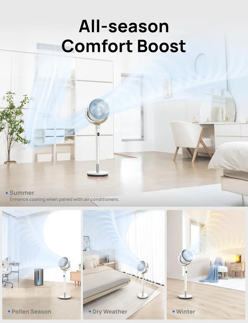 Dreo Fan 120° Oscillating , Quiet Pedestal w/ DC Motor, 9 Speeds, 4 modes, 37-42" Adjustable Height, 9H Timer - White
