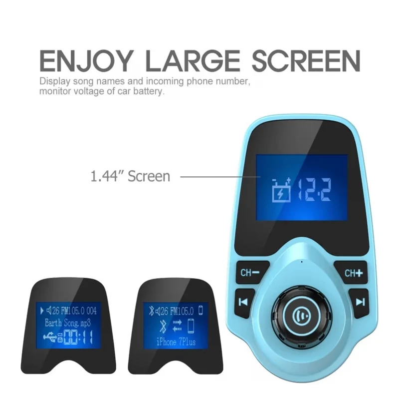 Bluetooth Car FM Transmitter Audio Adapter Receiver Wireless Hands-Free Car Kit W 1.44 Inch Display (F-Green)