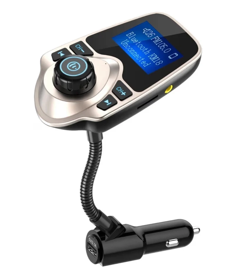 Bluetooth Car FM Transmitter Audio Adapter Receiver Wireless Handsfree Voltmeter Car Kit TF Card AUX 1.44 Display - Golden