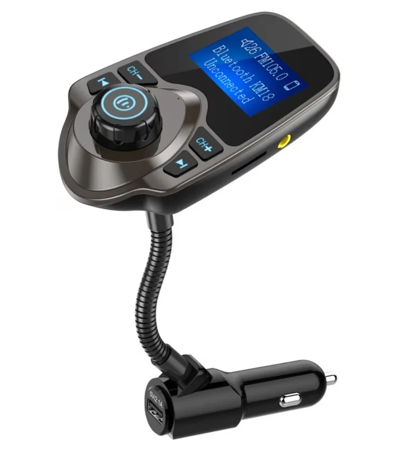 Bluetooth Car FM Transmitter Audio Adapter Receiver Wireless Handsfree Car Kit TF Card AUX 1.44 Display – Brown