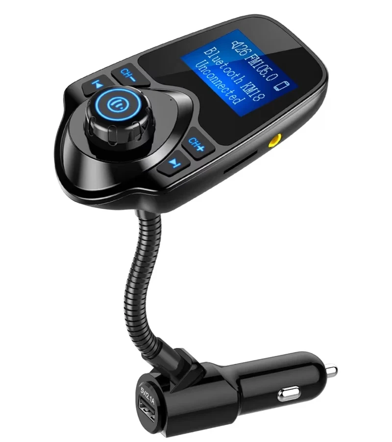 Bluetooth FM Transmitter 1.44" Display, Handsfree Call Wireless Music Stereo Audio Player Radio Adapter Car Kit USB Phone Charger, TF SD Card AUX