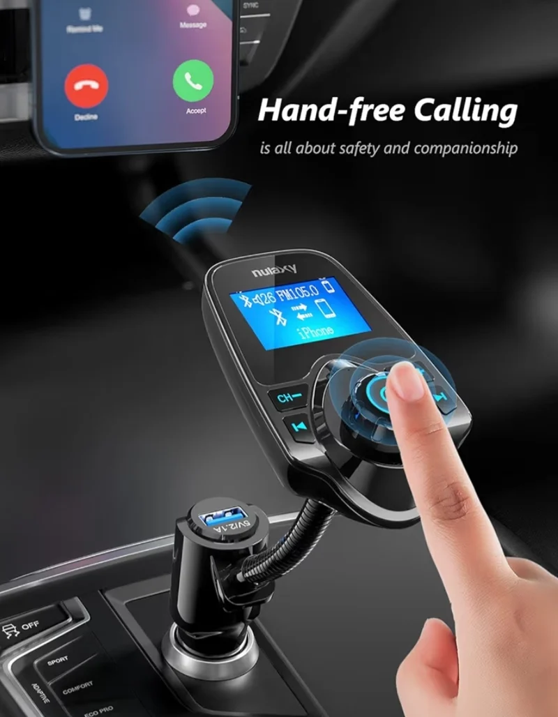 Bluetooth FM Transmitter 1.44" Display, Handsfree Call Wireless Music Stereo Audio Player Radio Adapter Car Kit USB Phone Charger, TF SD Card AUX