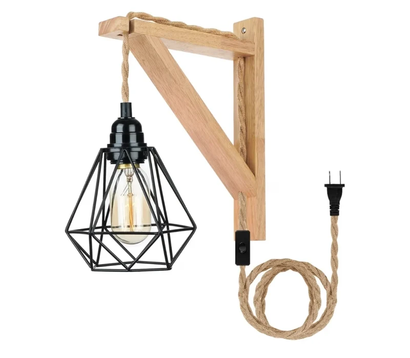Hanging Lamps That Plug into Wall Outlet with Plug in Cord Rustic Wall Mount Lamp with Wood Shelf Bracket & Switch
