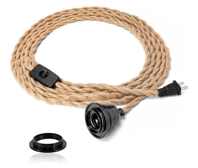 Industrial 15ft Pendant Light Cord - Hanging Light Kit w/ Switch Plug-in Pendant Light Cord Rope Pendant Lights Socket