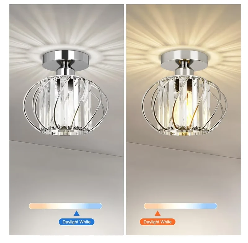 2 Pack - Crystal Ceiling Light - Modern Semi Flush Mount Mini Crystal Chandelier Hallway Light Fixtures - Chrome