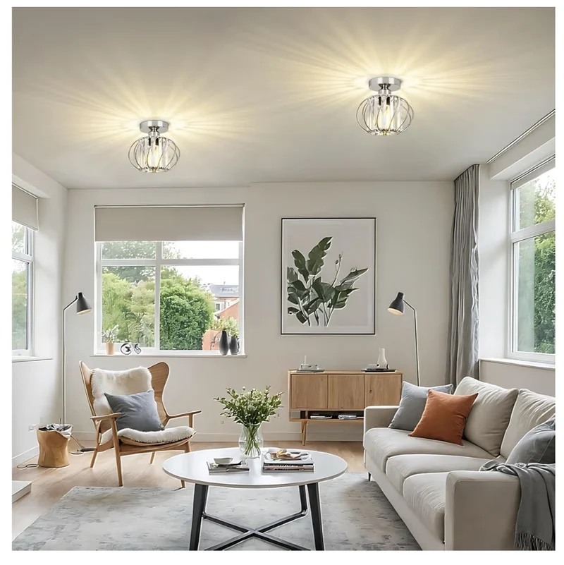2 Pack - Crystal Ceiling Light - Modern Semi Flush Mount Mini Crystal Chandelier Hallway Light Fixtures - Chrome