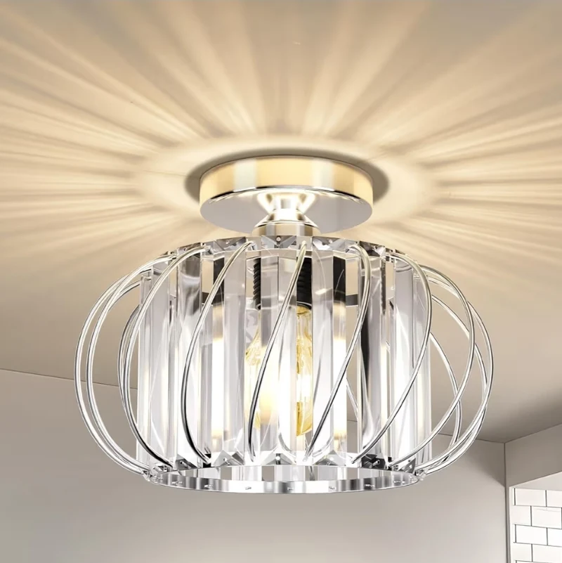 Crystal Semi Flush Mount Ceiling Light - Chandelier Light Fixtures Modern - Chrome