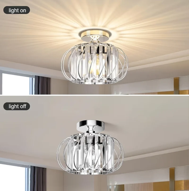 Crystal Semi Flush Mount Ceiling Light - Chandelier Light Fixtures Modern - Chrome