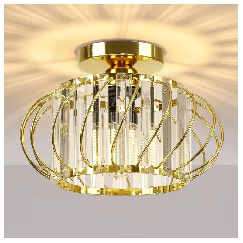 Semi Flush Mount Ceiling Light - Crystal Chandelier Hallway Lighting Fixtures Gold Ceiling