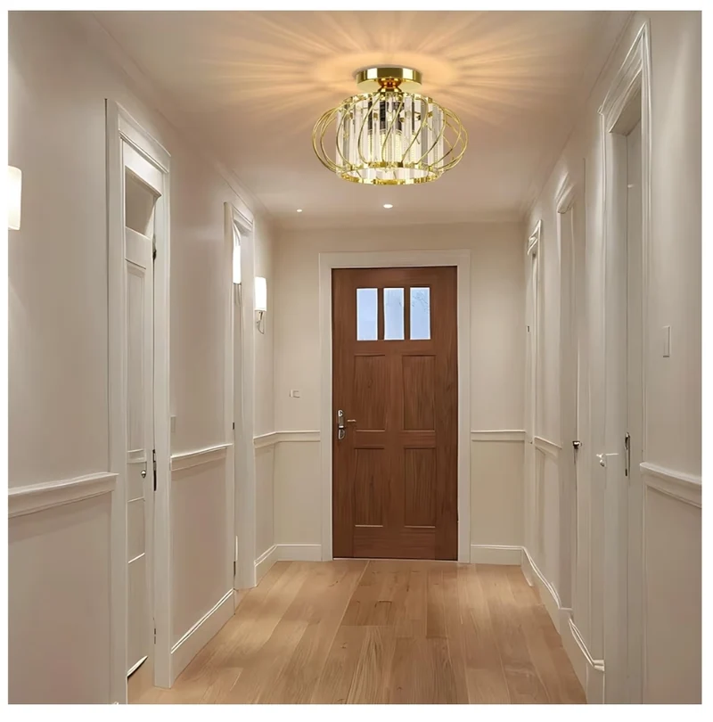 Semi Flush Mount Ceiling Light - Crystal Chandelier Hallway Lighting Fixtures Gold Ceiling