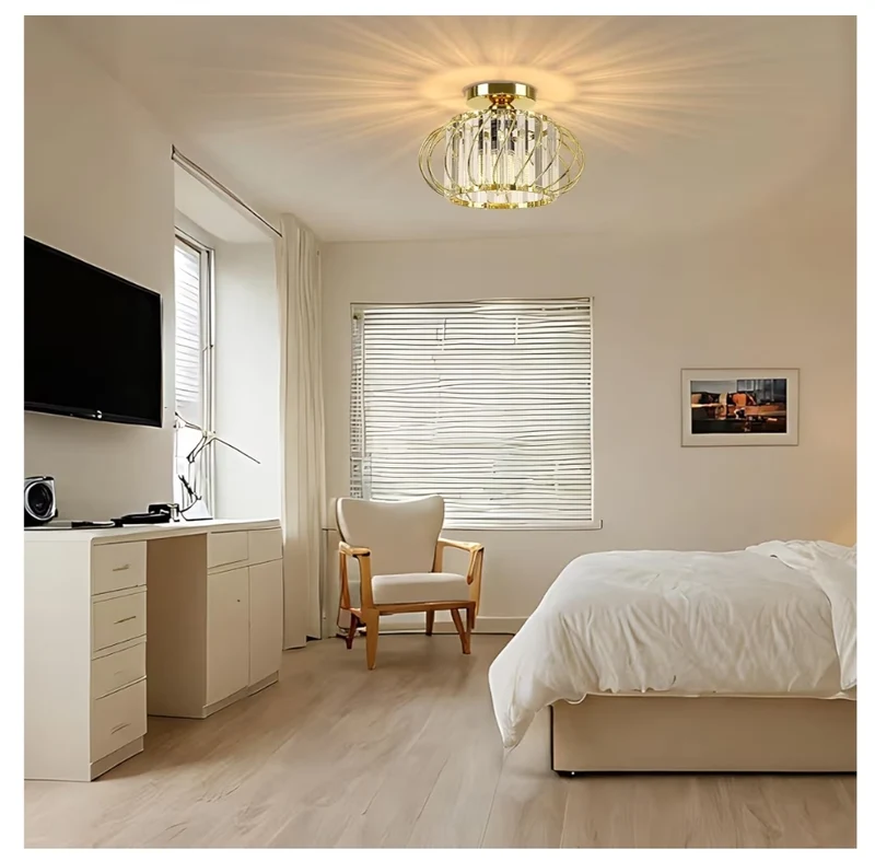 Semi Flush Mount Ceiling Light - Crystal Chandelier Hallway Lighting Fixtures Gold Ceiling