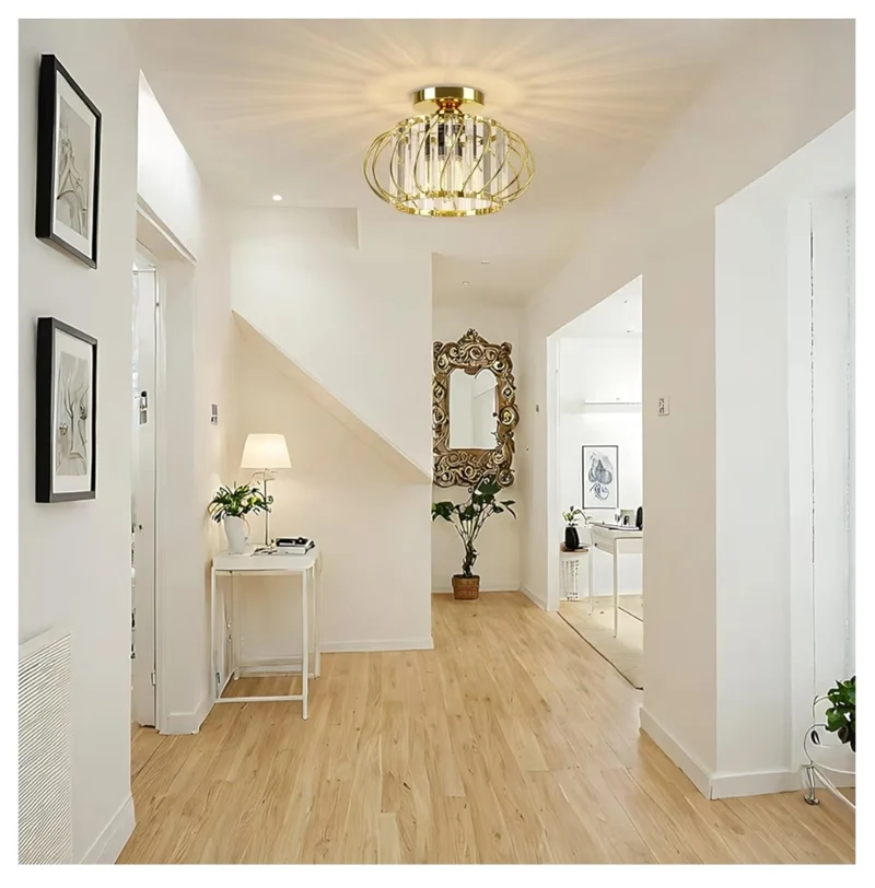 Semi Flush Mount Ceiling Light - Crystal Chandelier Hallway Lighting Fixtures Gold Ceiling