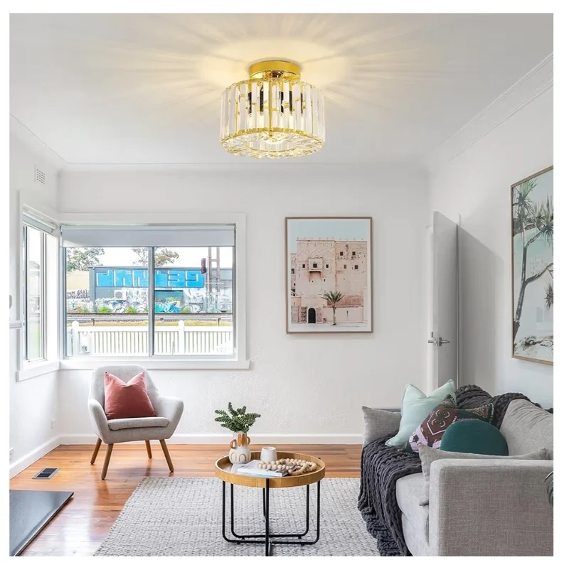 Semi Flush Mount Ceiling Light Crystal Chandelier Gold Bedroom Chandelier, Hallway Light Fixtures