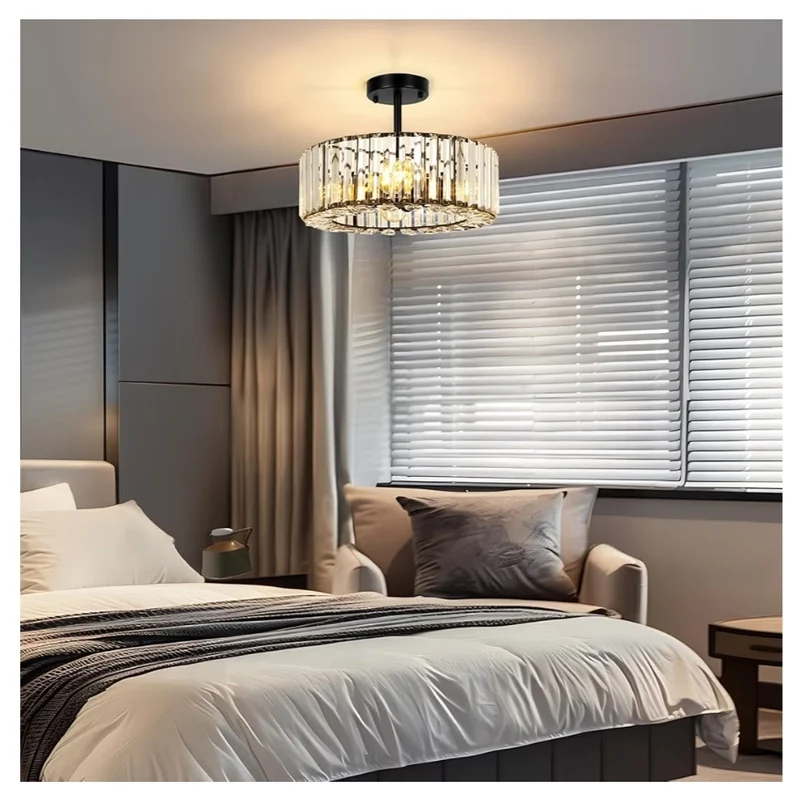 4-Light Ceiling Light Fixture 14.5 Inch Modern Semi Flush Mount Black Crystal Chandelier, 4 Light (Black)