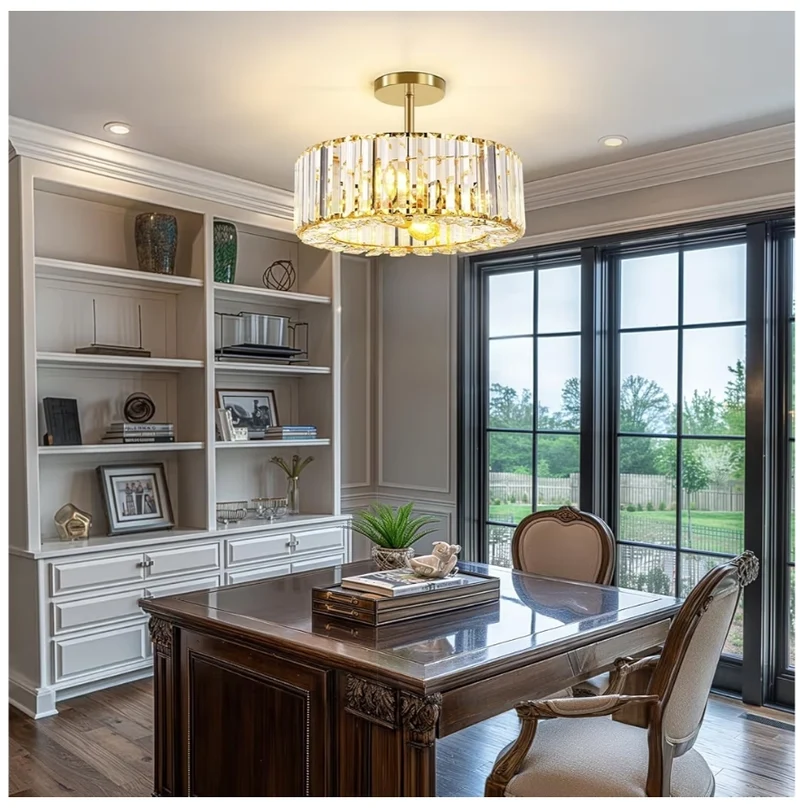 4-Light Crystal Ceiling Light Fixture - 14.56 Inch Modern Semi Flush Mount Ceiling Light Crystal Chandelier - Gold