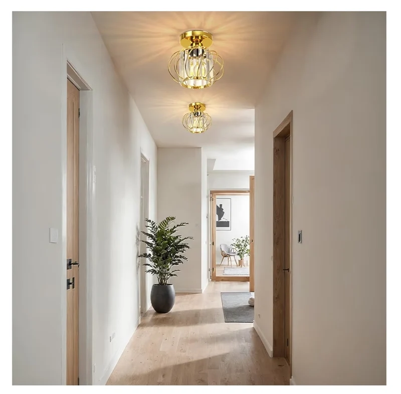 Modern Mini Crystal Chandelier Semi Flush Mount Ceiling Light Fixture Gold (2 Pack)
