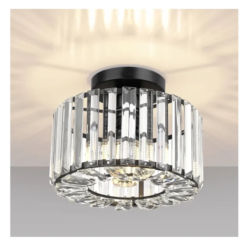 Semi Flush Mount Ceiling Light - Crystal Hallway Mini Chandelier Lighting Fixtures Ceiling Black Flush Mount Lights