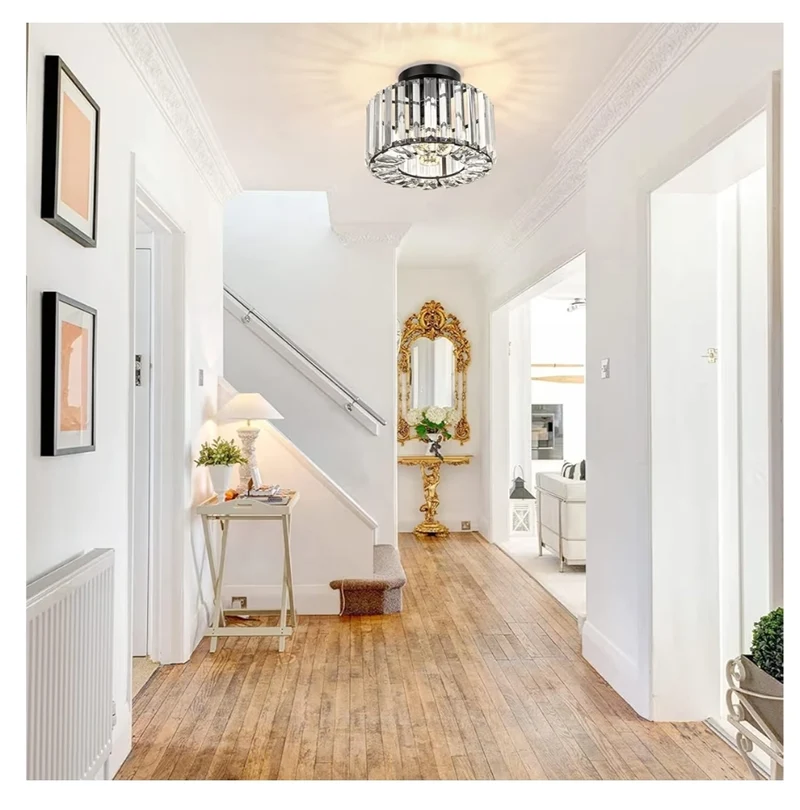 Semi Flush Mount Ceiling Light - Crystal Hallway Mini Chandelier Lighting Fixtures Ceiling Black Flush Mount Lights