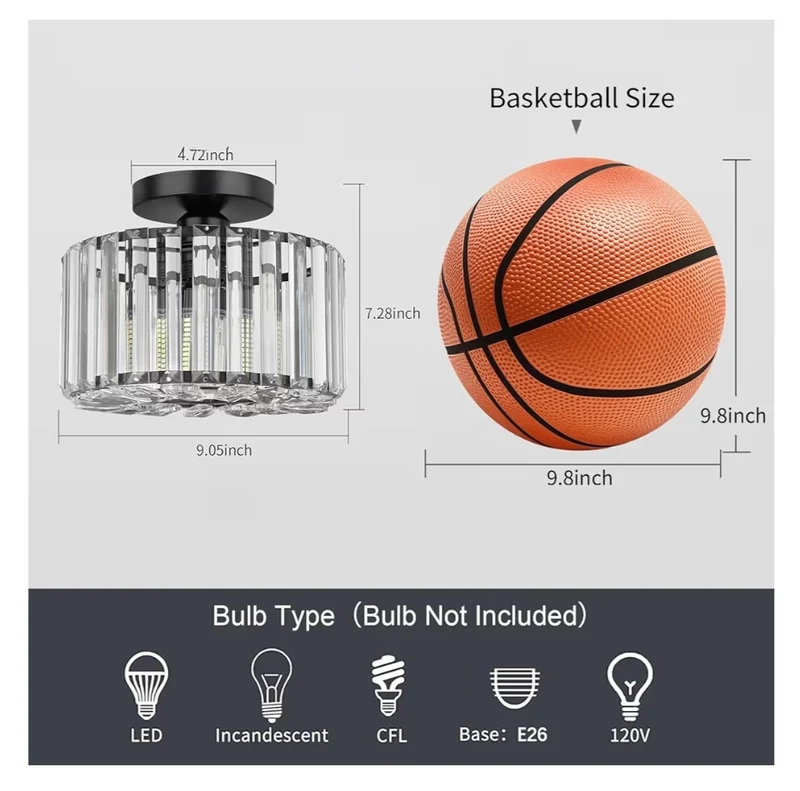 Semi Flush Mount Ceiling Light - Crystal Hallway Mini Chandelier Lighting Fixtures Ceiling Black Flush Mount Lights