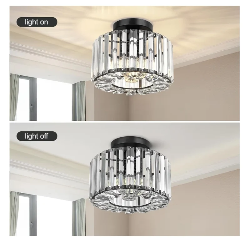 Semi Flush Mount Ceiling Light - Crystal Hallway Mini Chandelier Lighting Fixtures Ceiling Black Flush Mount Lights