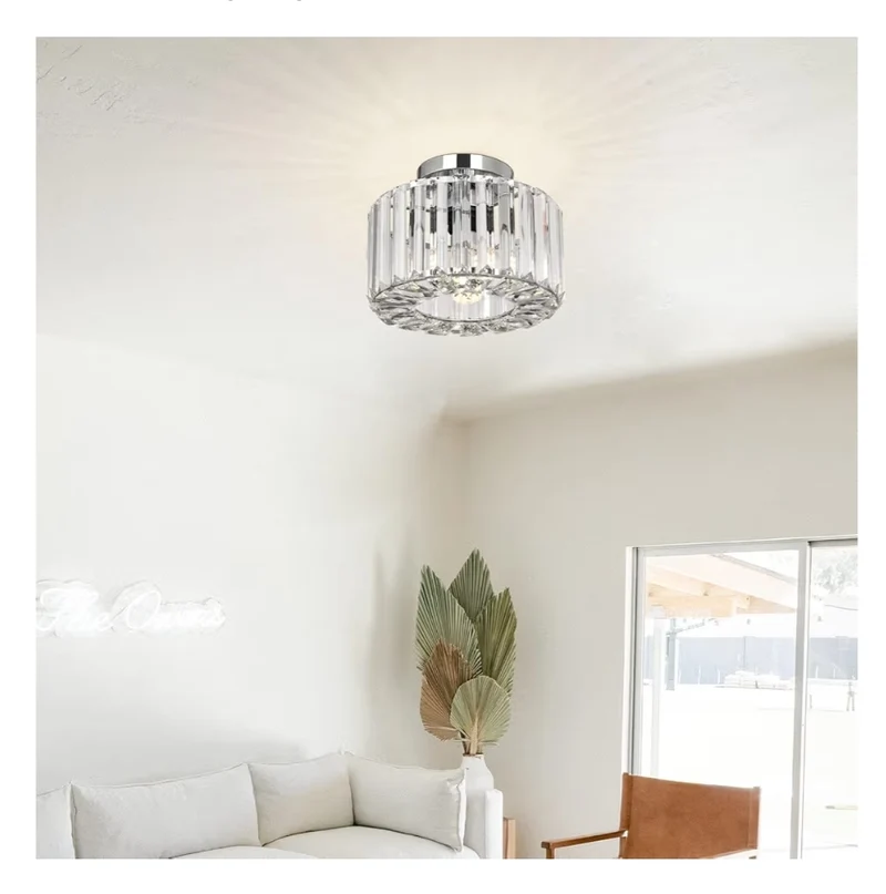 Modern Semi Flush Mount Ceiling Light Fixture Mini Chandelier Crystal, Light Fixtures Mount