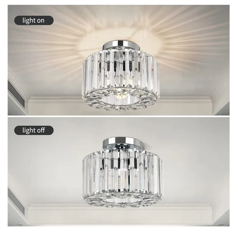 Modern Semi Flush Mount Ceiling Light Fixture Mini Chandelier Crystal, Light Fixtures Mount
