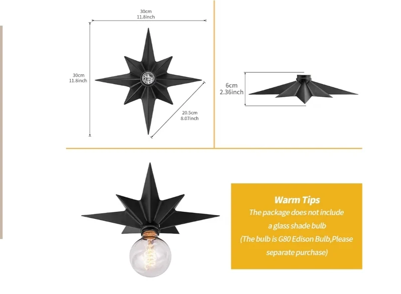 STAR LIGHT Combining attractive vintage w/ modern industrial charm, flush mount ceiling light - UNIQUE STAR (2PK)