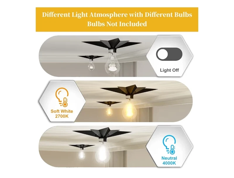 STAR LIGHT Combining attractive vintage w/ modern industrial charm, flush mount ceiling light - UNIQUE STAR (2PK)