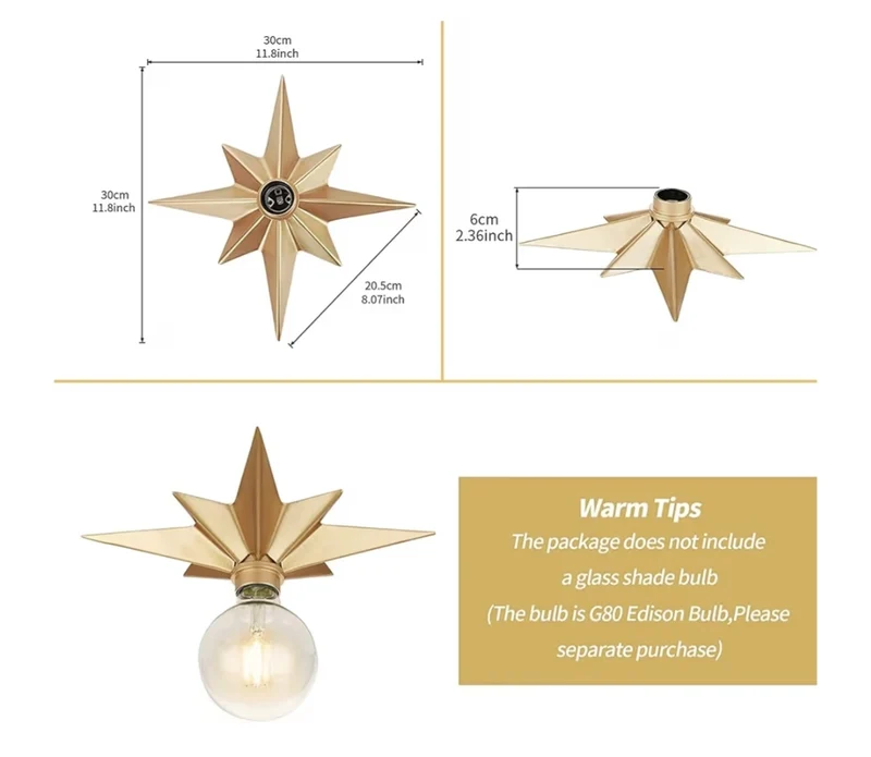 Flush Mount Ceiling Light - Star Lights Fixture Hallway Lighting Brass Flush Mount 2PK - (Bulb not included)