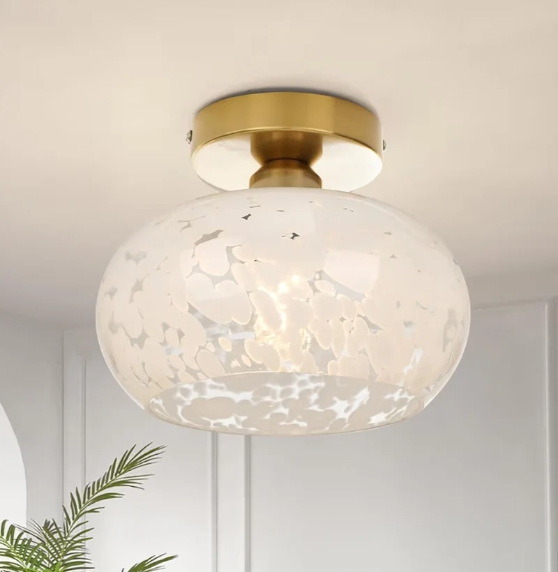 HOME Modern Semi Flush Mount Ceiling Light Glass Bedroom Light Fixture, Close to Ceiling, Hallway Light
