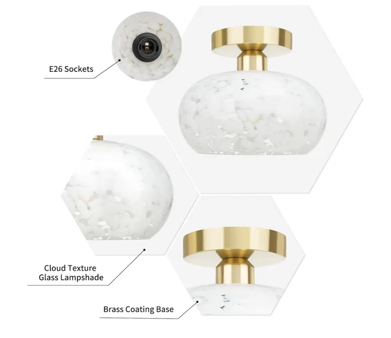 HOME Modern Semi Flush Mount Ceiling Light Glass Bedroom Light Fixture, Close to Ceiling, Hallway Light