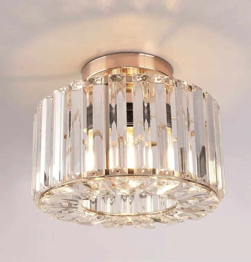 Semi Flush Mount Ceiling Light Crystal Chandelier Modern Gold Light Fixture - New