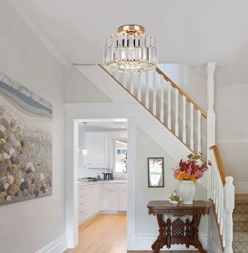 Semi Flush Mount Ceiling Light Crystal Chandelier Modern Gold Light Fixture - New