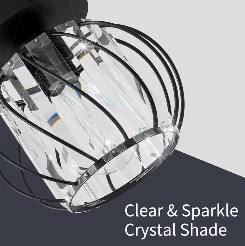 Semi Flush Mount Ceiling Light Small Modern Light Fixture Crystal Chandelier (2 Pack) Black Metal