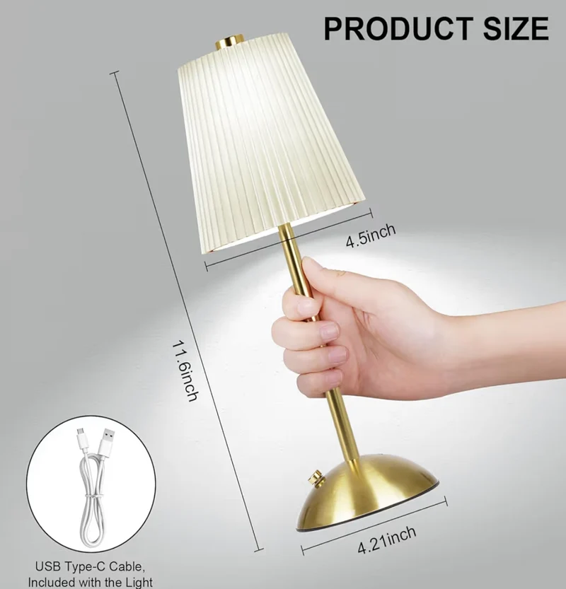 Table Lamps Cordless, Rechargeable Battery Operated Lamp Touch Control 3 Colors Temperature Stepless Dimming LED