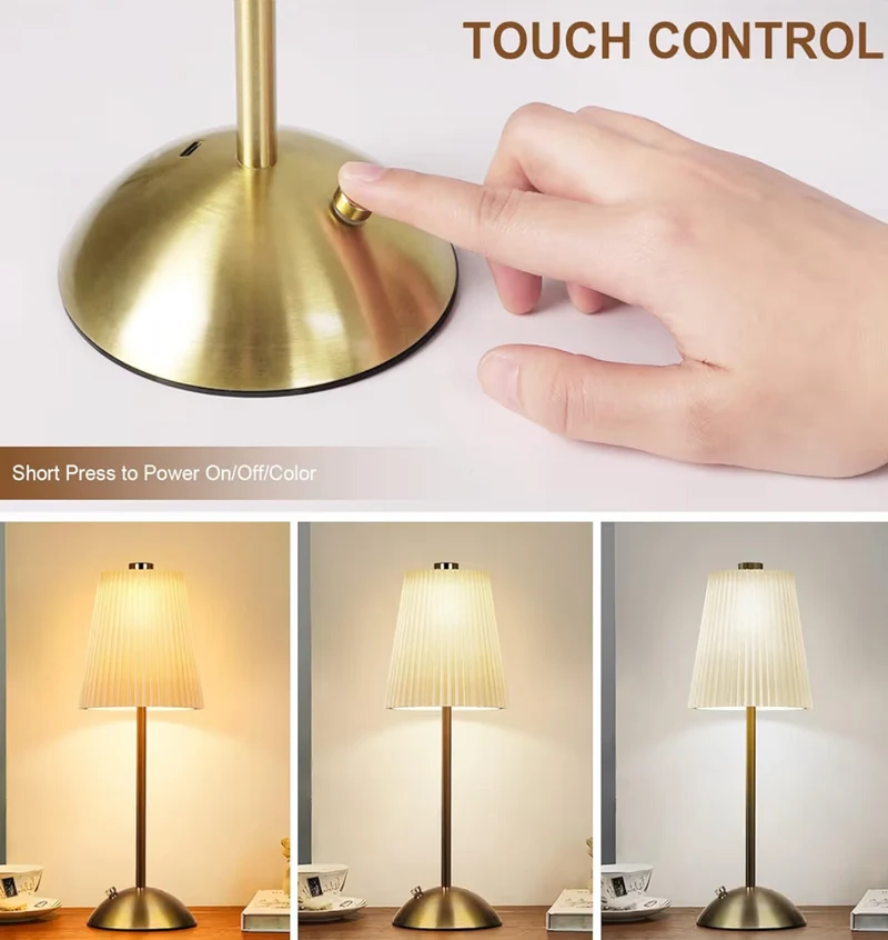 Table Lamps Cordless, Rechargeable Battery Operated Lamp Touch Control 3 Colors Temperature Stepless Dimming LED